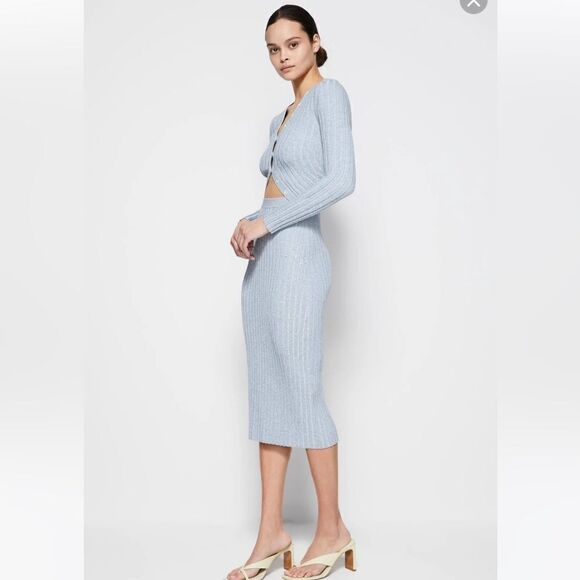 NWT Jonathan Simkhai Kim Womens Ribbed Knit Cut-Out Sweaterdress Dusty Rose XL - Picture 13 of 16